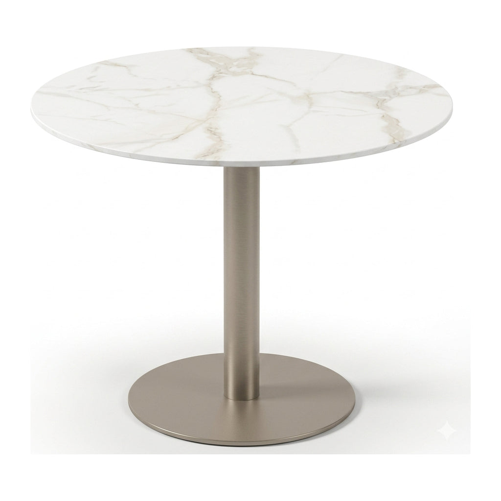 Mesa de Comedor Redonda Balbina 90 — Sintered Stone White / Champagne