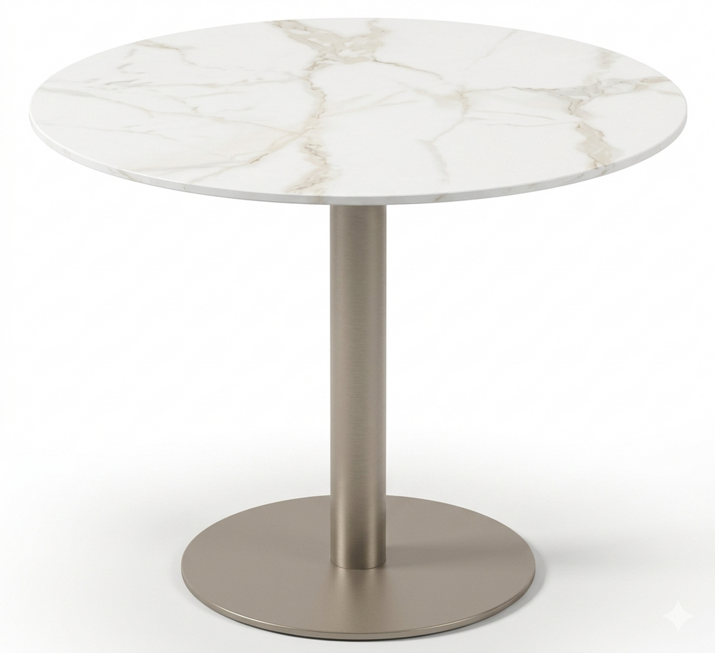 Mesa de Comedor Redonda Balbina 90 — Sintered Stone White / Champagne — imagen original