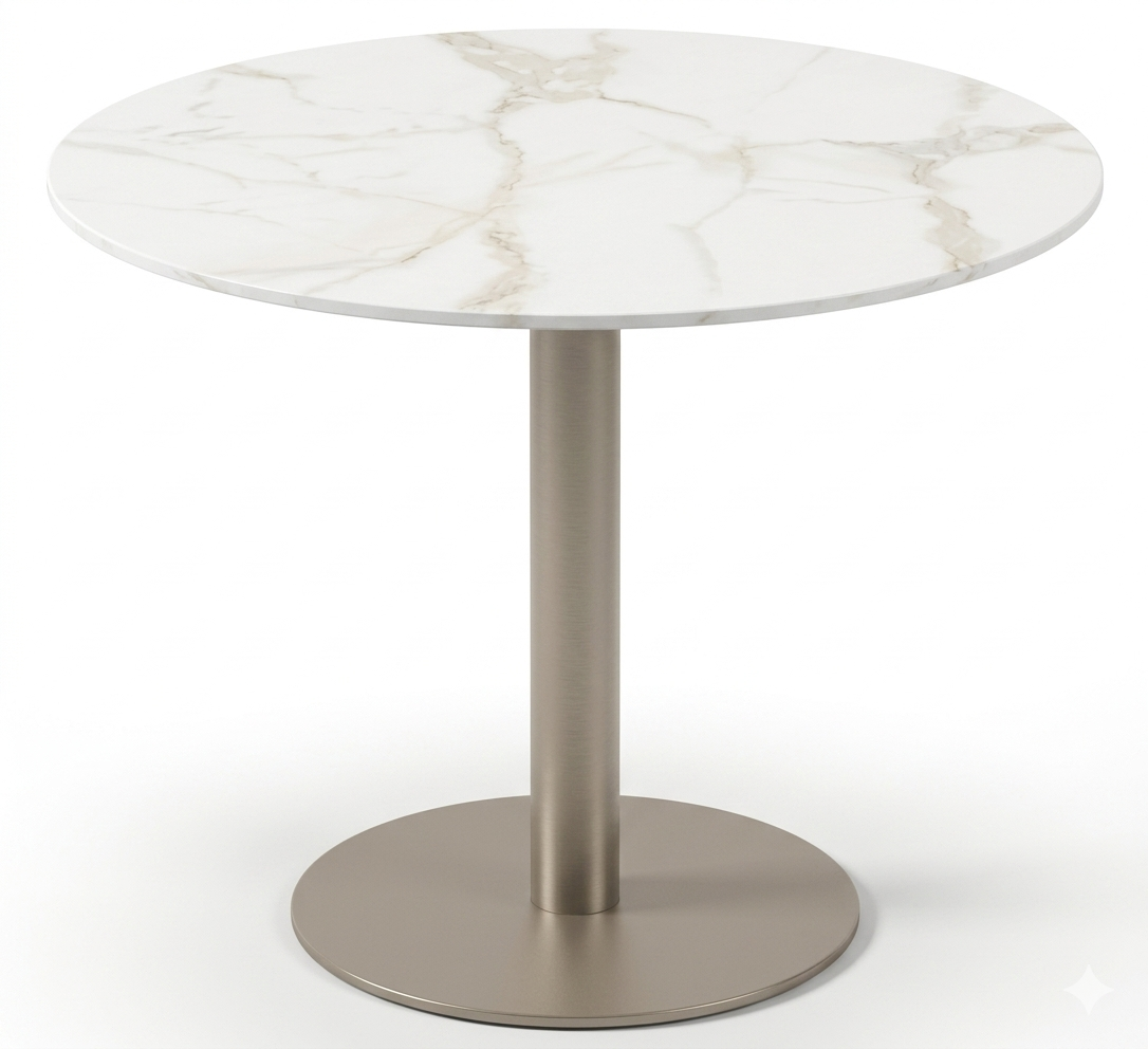 Mesa de Comedor Redonda Balbina 90 — Sintered Stone White / Champagne — imagen original